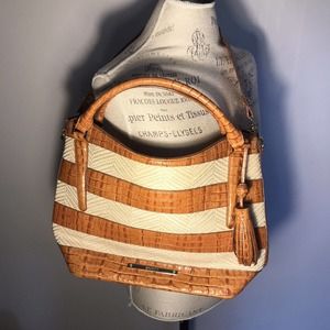 Brahmin Norah Vineyard Raffia and Embossed Leather Hobo Purse, Shoulder Bag